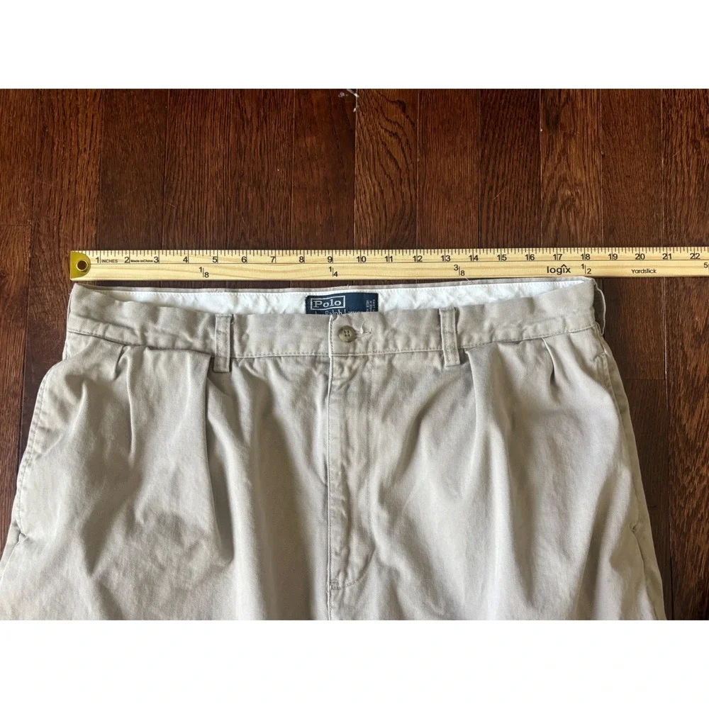 Polo Ralph Lauren Andrew Pant Mens 38x32 Khaki Tan Pleated Chino Trousers Cotton